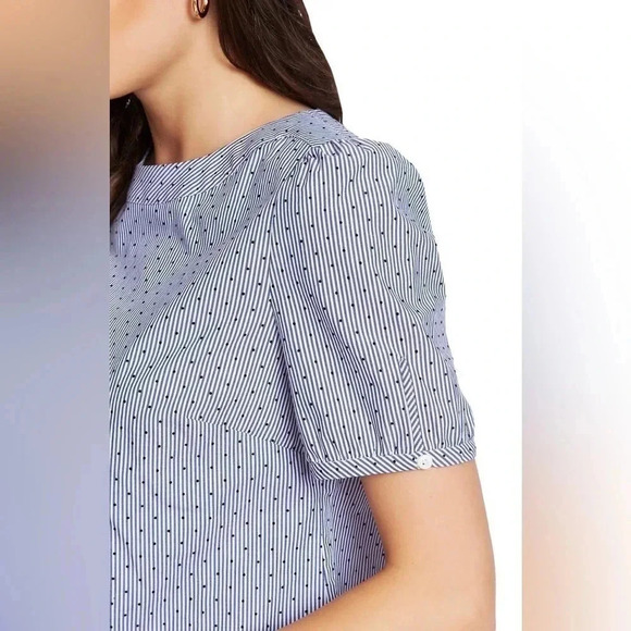 Court & Rowe Flocked Dot Pinstripe Short sleeve Cotton Blouse M - Picture 3 of 5